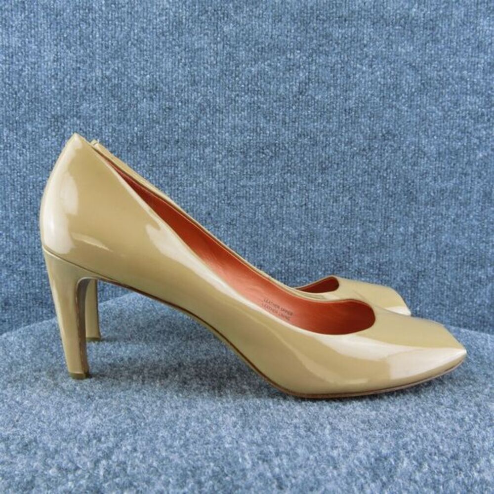 Via Spiga Women Peep Toe Heel Shoes‎ Beige Patent Leather Size 10.5 Medium - Picture 5 of 9